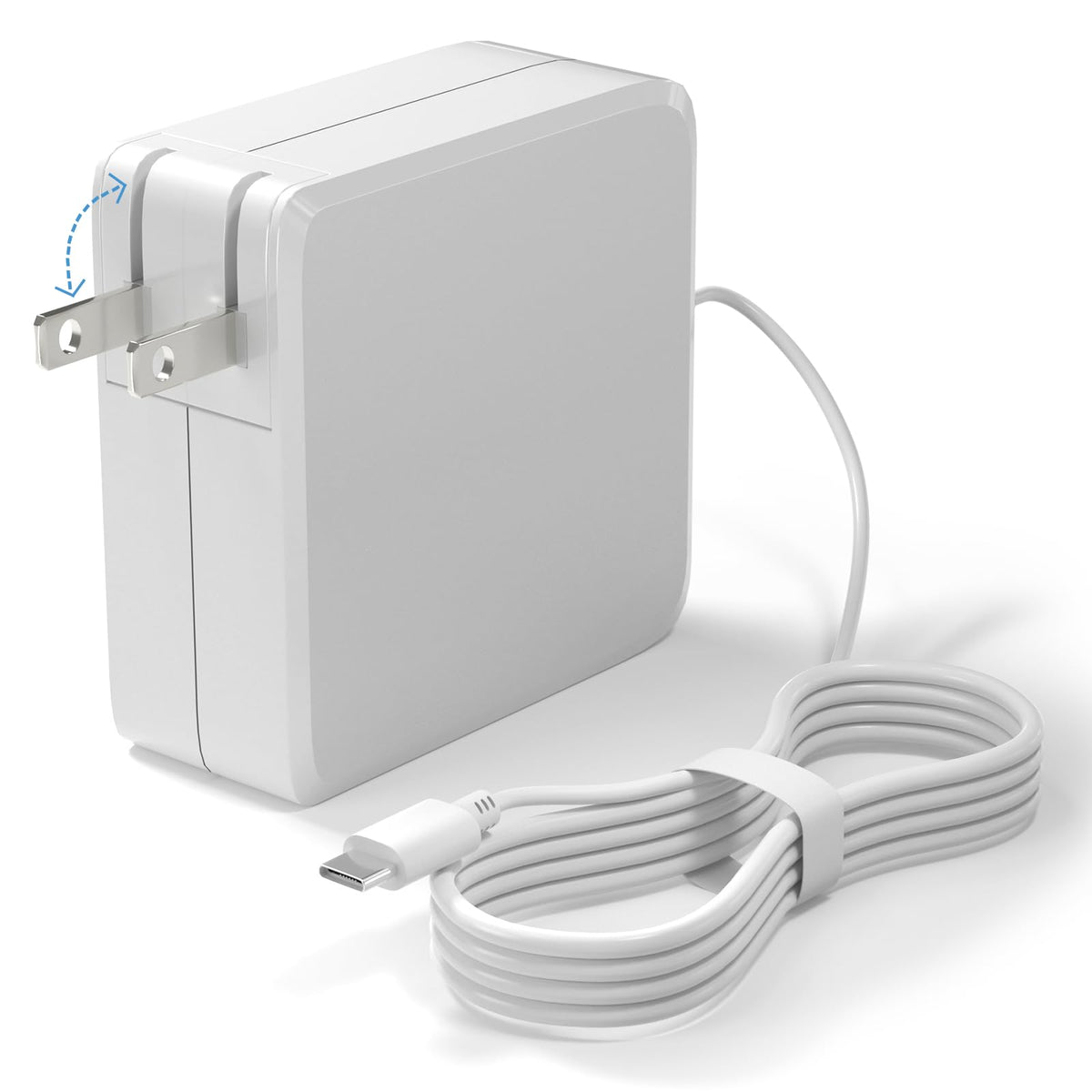 Gasmocs 65W USB-C laptop charger front view ready for fast charging on compatible devices.