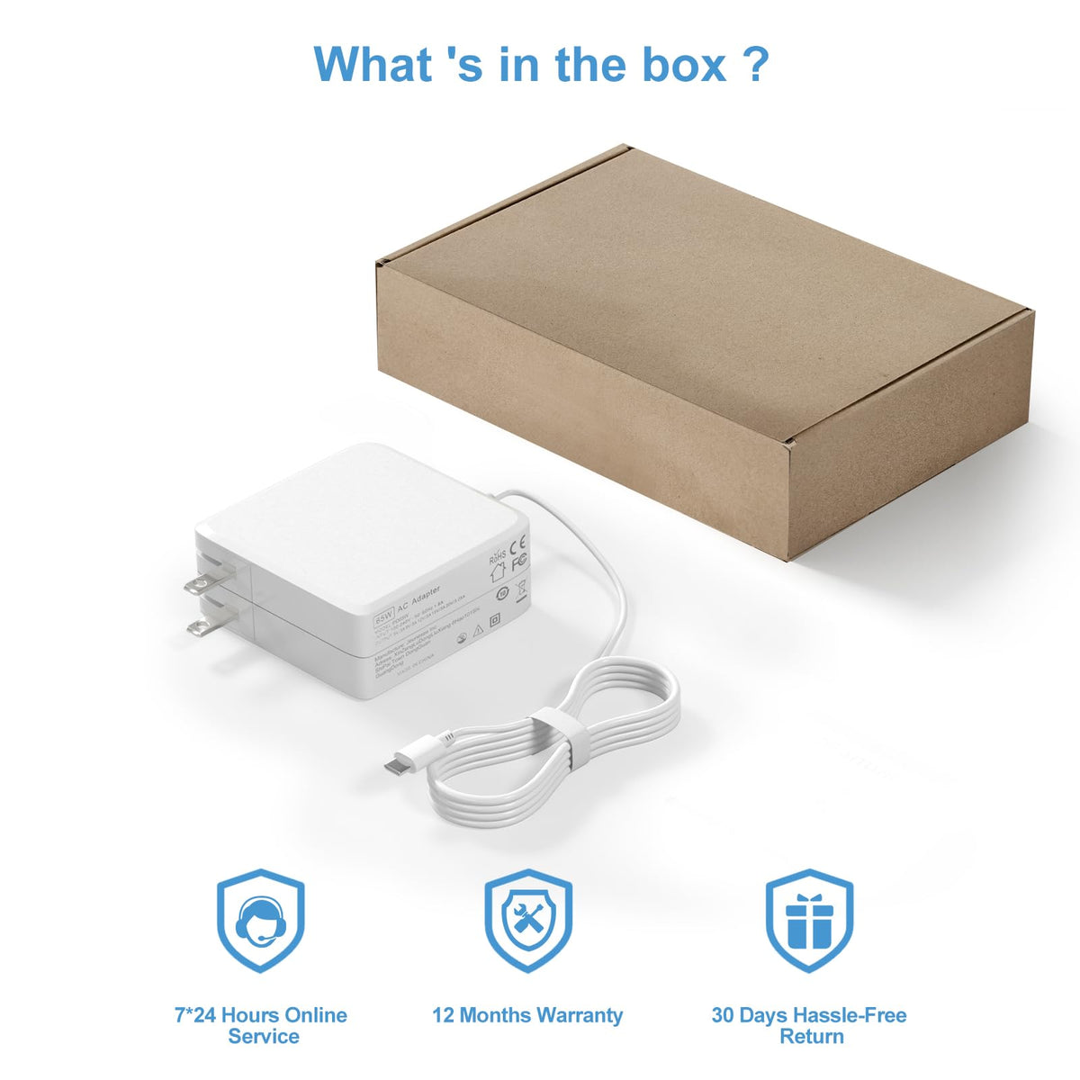 Gasmocs box shows the charger and cord, highlighting included components.
