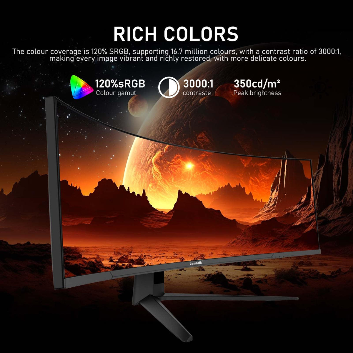 Gawfolk 240 Hz refresh rate supports fast action with minimal motion blur.