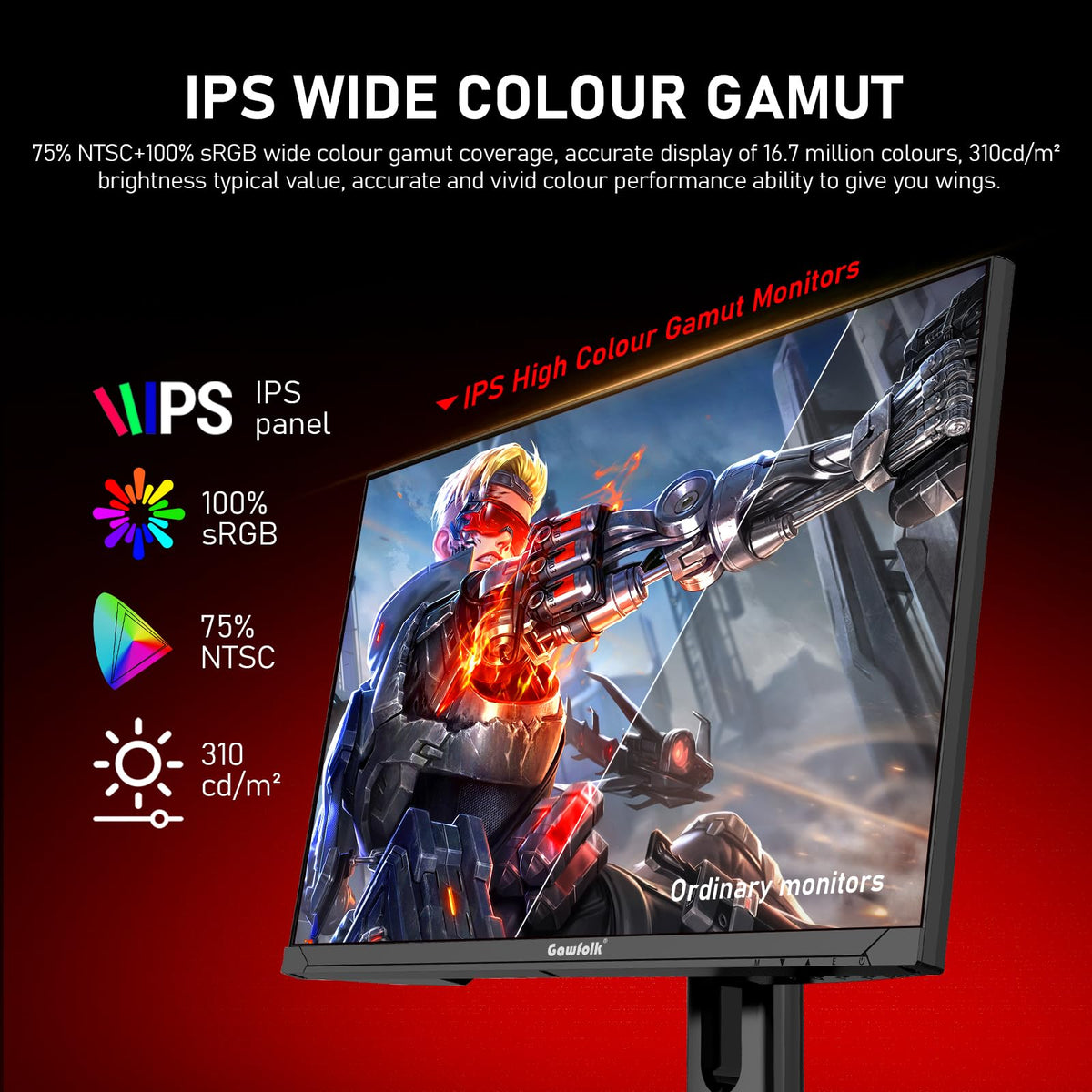 Gawfolk 27-inch 2K QHD monitor with 178° viewing angle maintains color consistency.