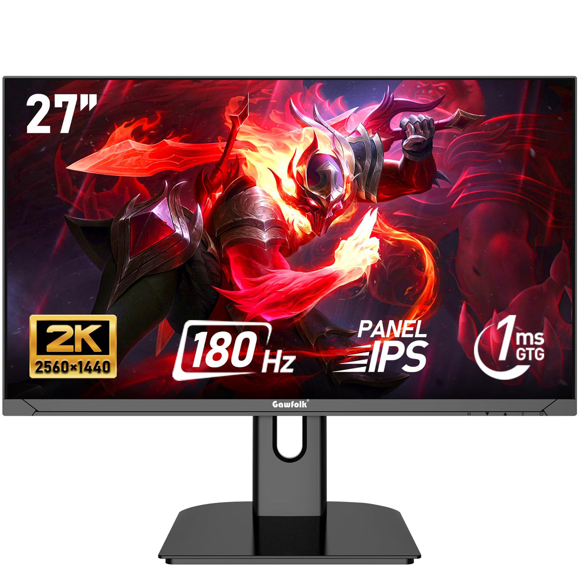 Gawfolk 27-inch 2K QHD monitor front view for immersive gaming and desktop use.