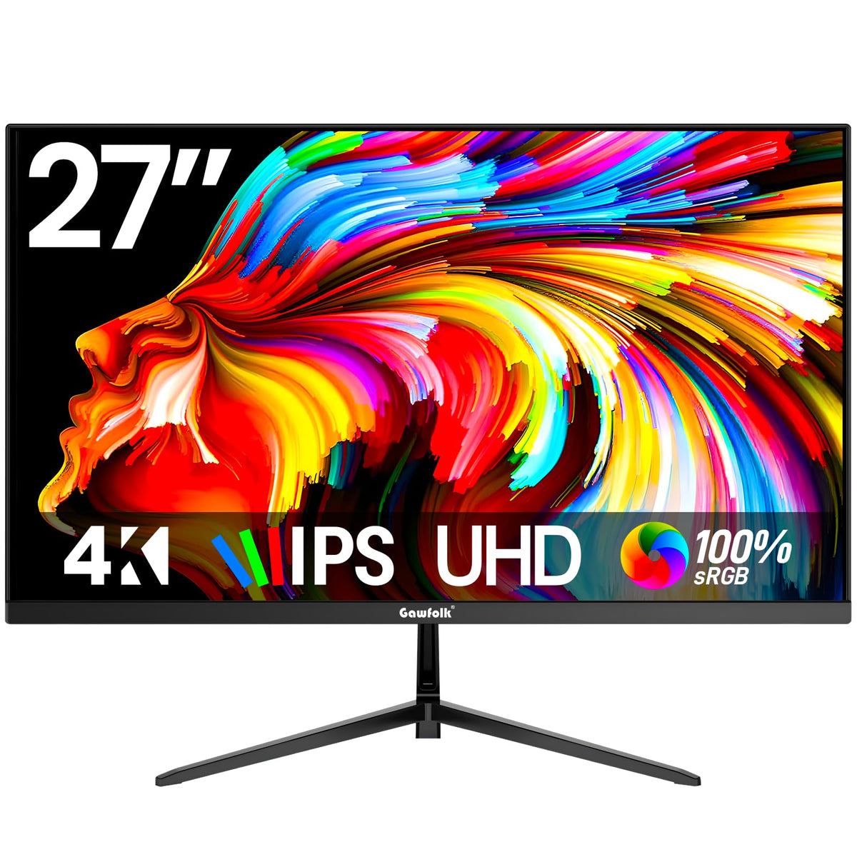Gawfolk 27-inch 4K IPS monitor in-use on a desk showcasing crisp 4K clarity