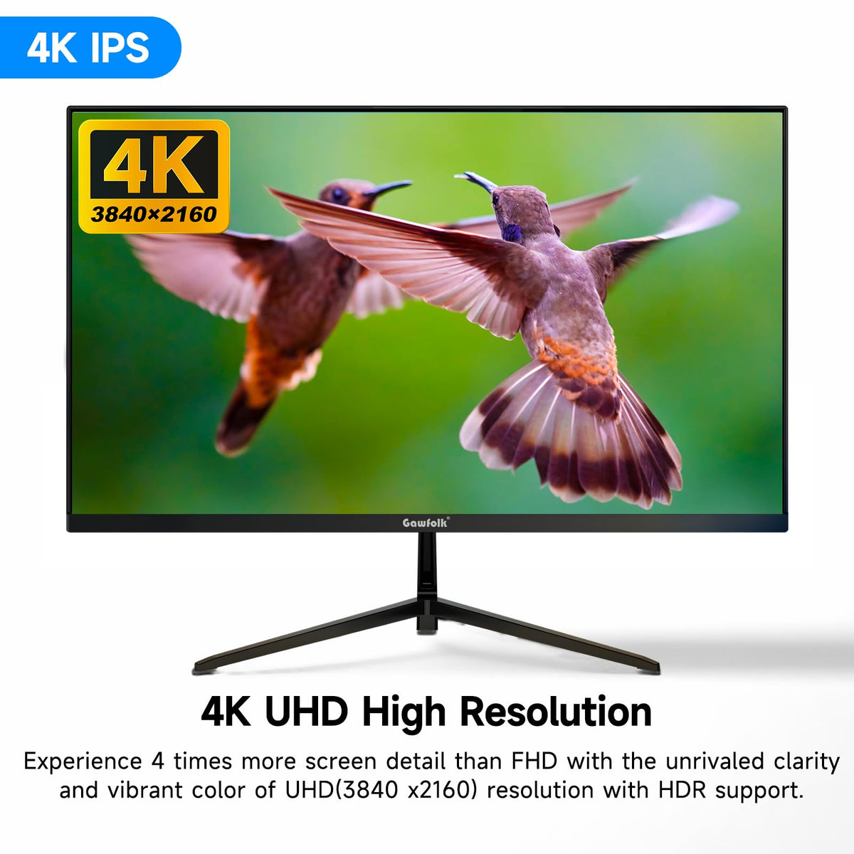 Gawfolk 27-inch 4K IPS monitor ports view highlighting HDMI and DP versatility