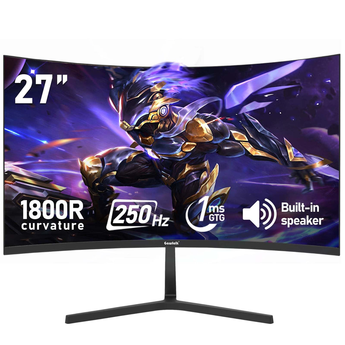 Gawfolk 27-inch curved monitor front view for immersive gaming display