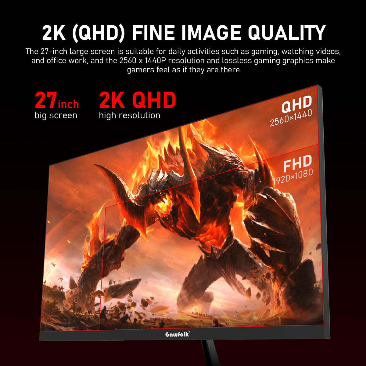 Gawfolk 2K monitor displays wide color coverage for rich, accurate tones