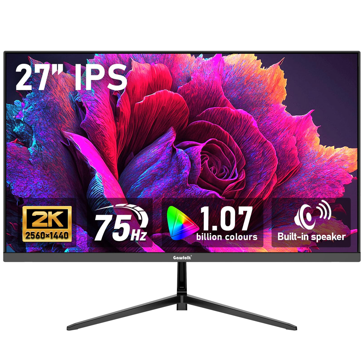 Gawfolk 27-inch IPS monitor front view showing vibrant color and clarity