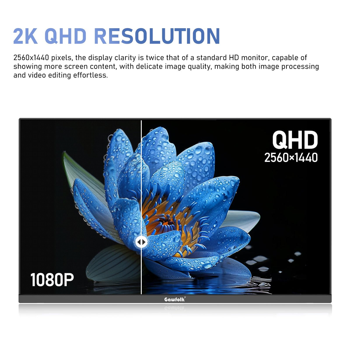 Gawfolk 27-inch IPS monitor side angle view highlighting wide viewing angle
