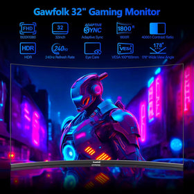 Gawfolk 32-inch curved monitor with 1080p and 1800R for immersive viewing.
