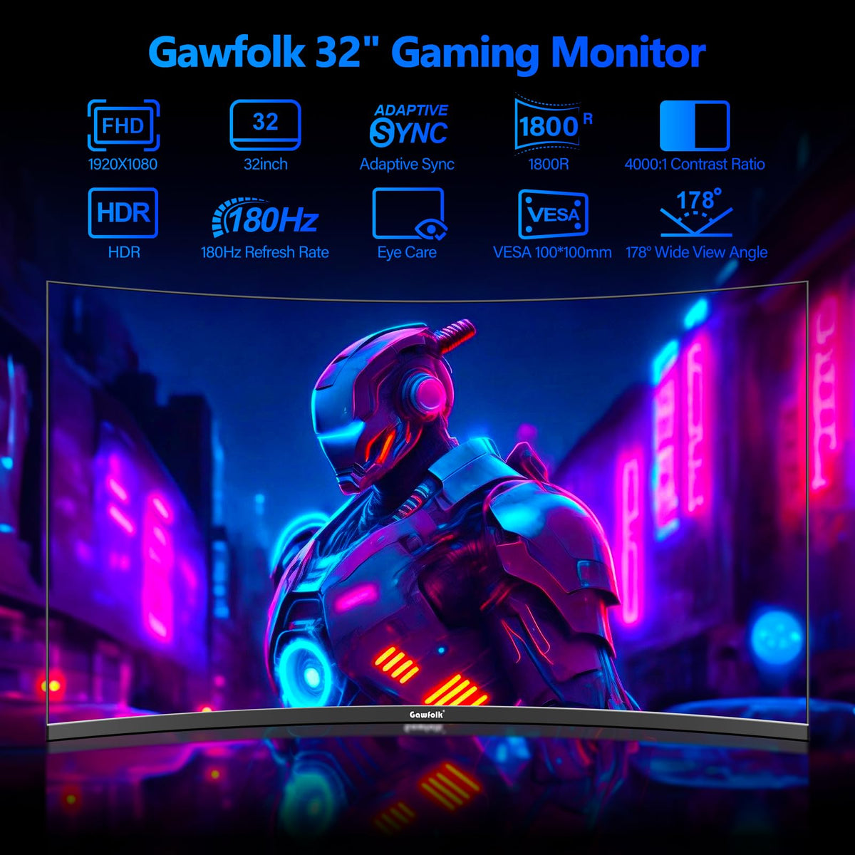 Gawfolk 32-inch curved monitor at 165Hz delivers smooth motion for fast games.