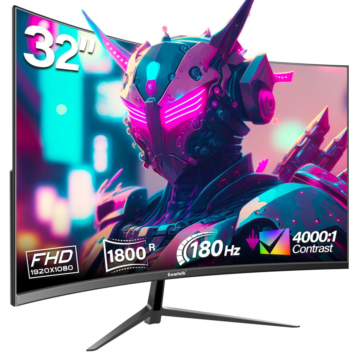 Gawfolk 32-inch curved monitor with 1800R focus delivers immersive gaming visuals.