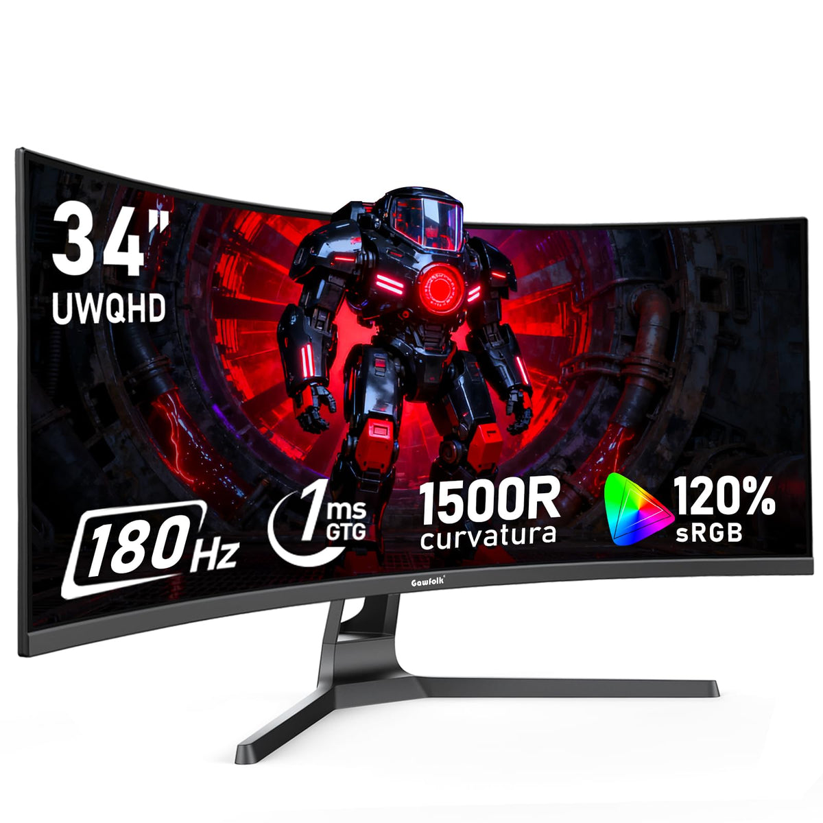 Gawfolk 34-inch ultrawide curved monitor front view showing immersive 21:9 workspace.