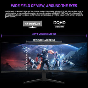 Gawfolk 49-inch curved monitor side angle highlighting curved design for gaming.