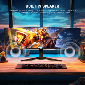 Gawfolk curved screen with 100x100mm wall mount compatibility for flexible setup.