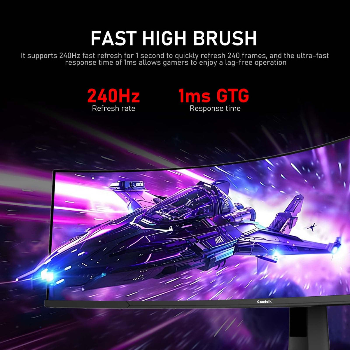 Gawfolk DQHD resolution delivers sharp workspace and media detail.