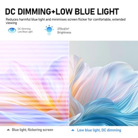 Gawfolk eye-care features reduce blue light and flicker.