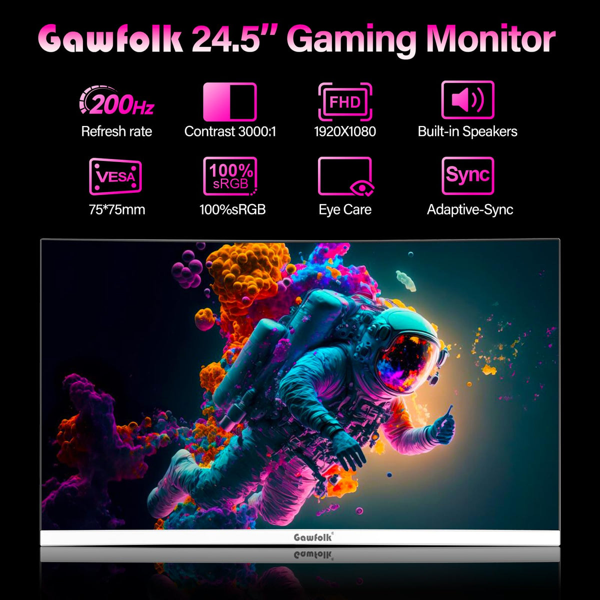 Gawfolk frameless white monitor highlights sleek desk-friendly design