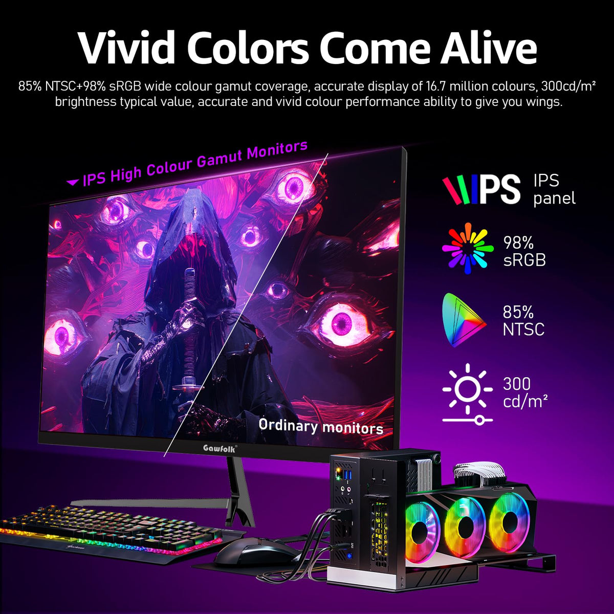 Gawfolk gaming monitor 120Hz refresh rate for smooth, tear-free action.