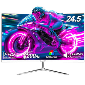 Gawfolk gaming monitor 24.5-inch white front view with crisp visuals and immersive gameplay