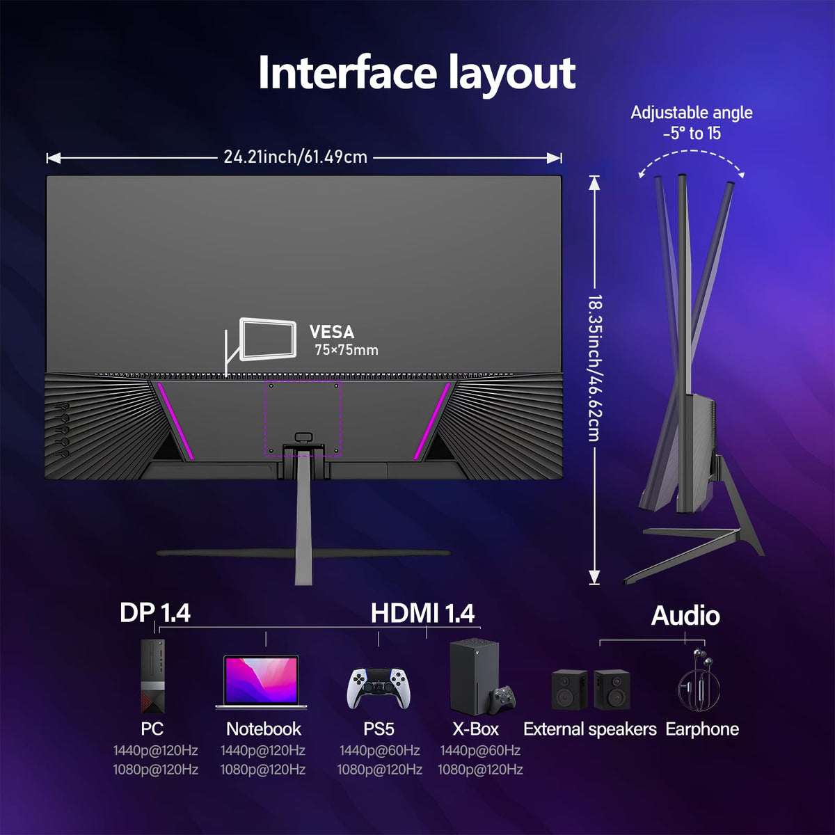 Gawfolk monitor offers 178-degree viewing angle preserving color from every seat.