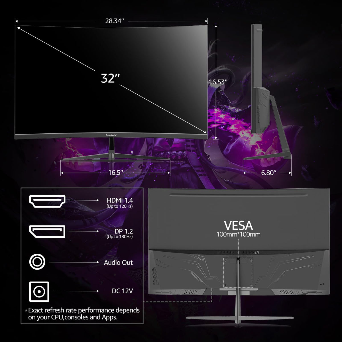 Gawfolk monitor offers HDMI and DP connections for versatile setups.