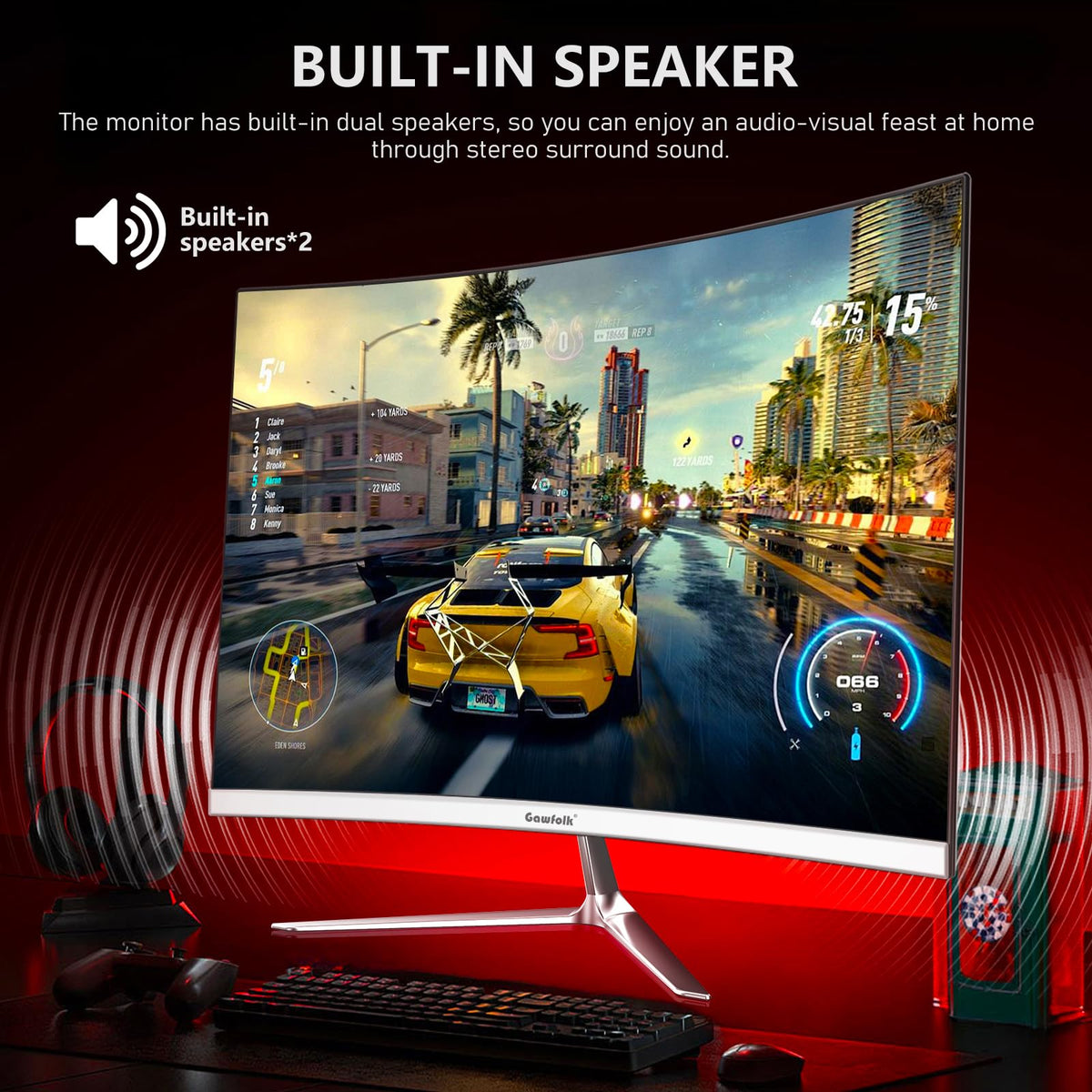 Gawfolk monitor with HDMI 2.0 and VGA for flexible connectivity