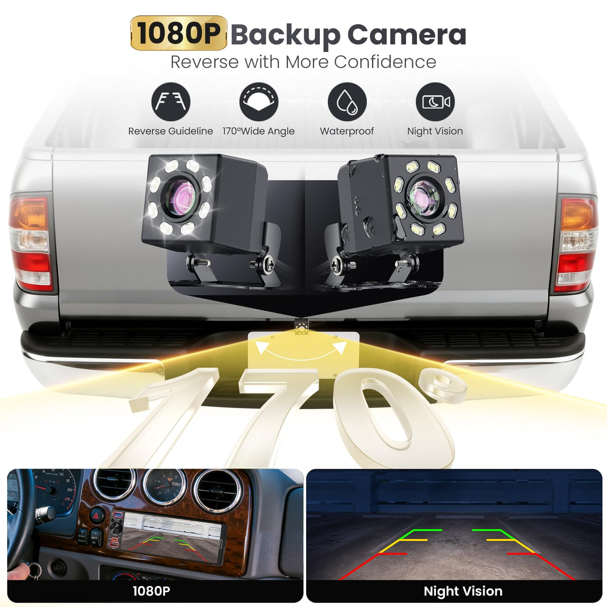 GBEER 1080P rear camera with night vision