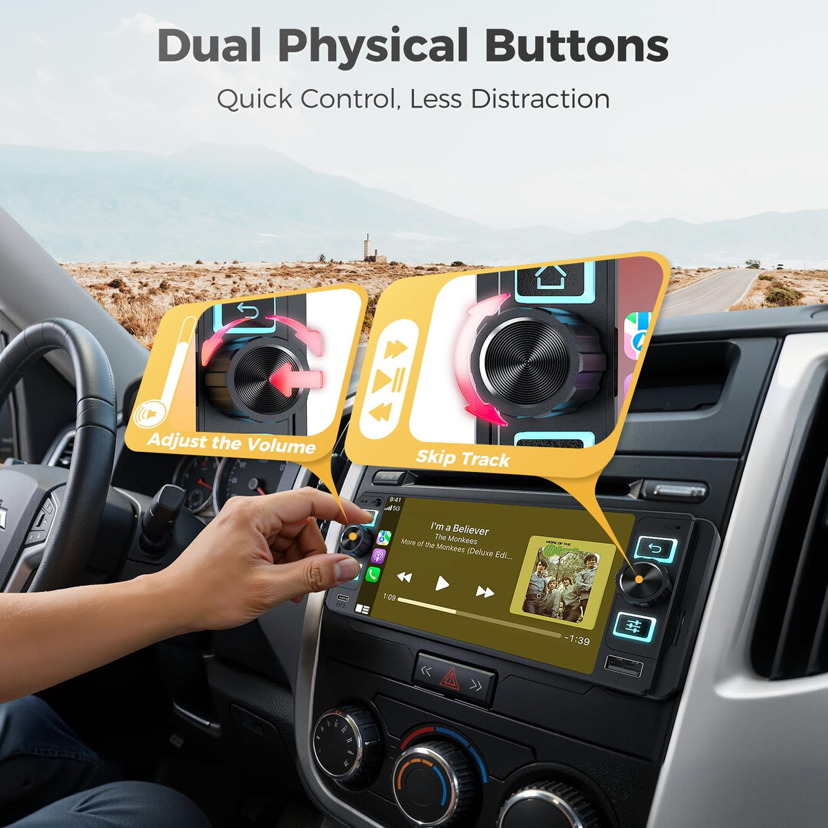 GBEER dual-knobs detail for tactile volume and tuning adjustments without distraction