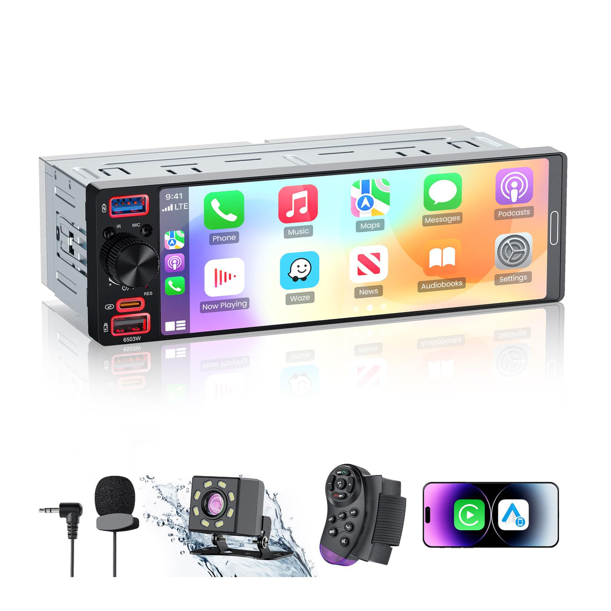GBEER single din radio with Apple CarPlay for easy in-car navigation