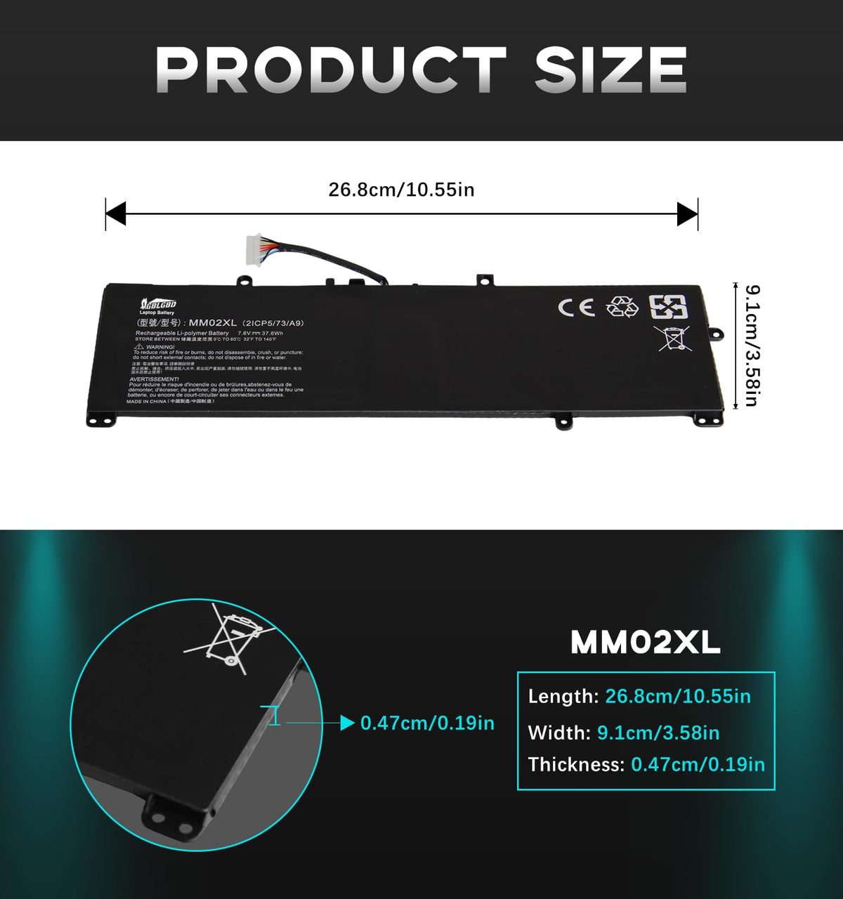 GBLGBD MM02XL back view displays included toolkit for easy replacement.