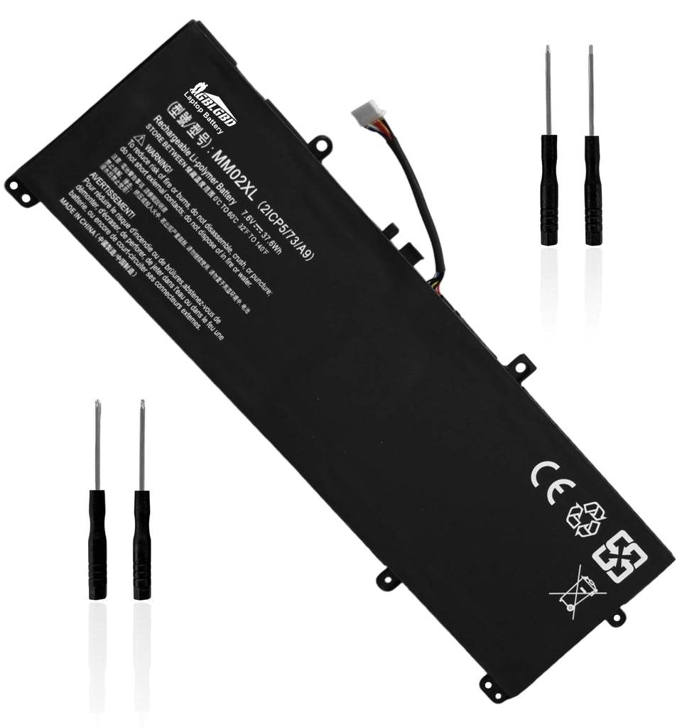 GBLGBD MM02XL packaging shows 37.6Wh capacity for HP Pavilion laptops.