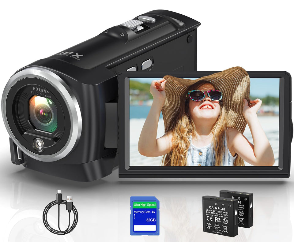 Gcasio 2.7K camcorder front view highlighting compact design for travel vlogging.