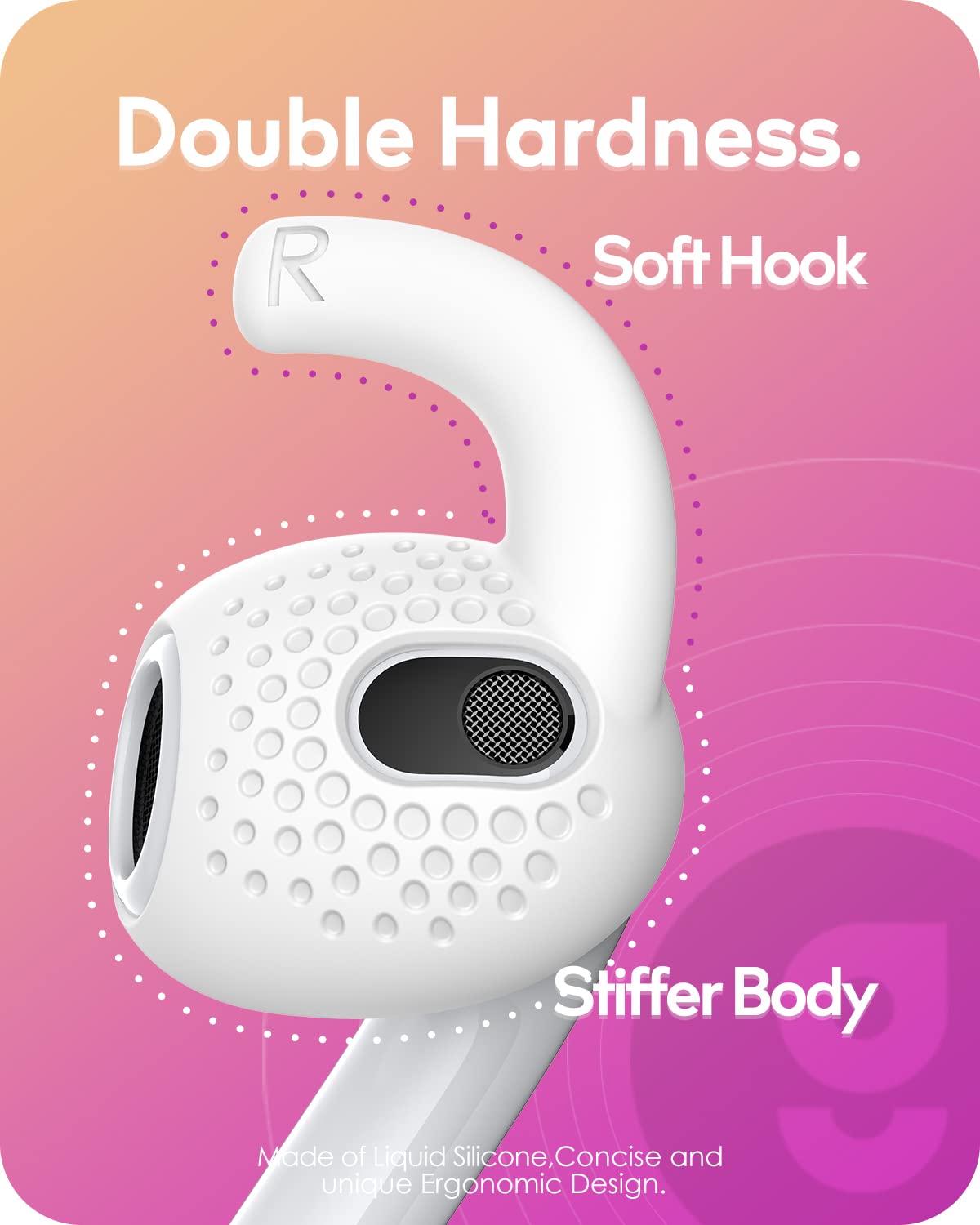 Gcioii ear hooks fitted on AirPods 3 worn in ear demonstrating stable fit during activity