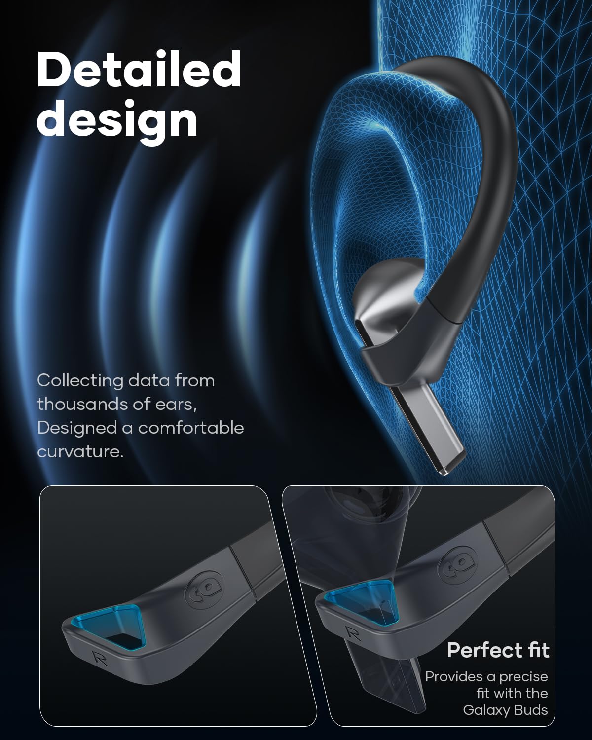 Gcioii ear hooks next to fingers scale showing compact size and easy handling