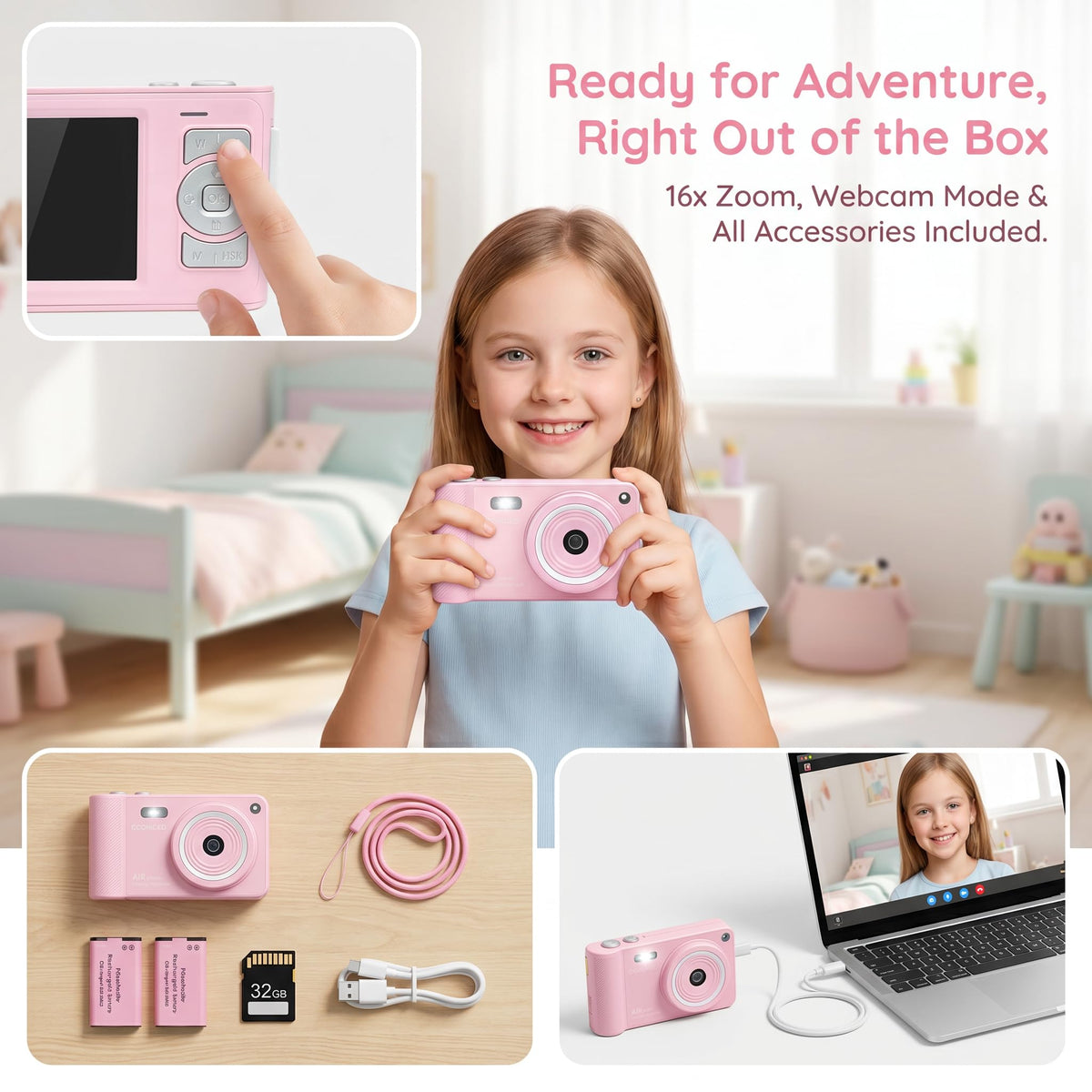 GCORDER accessories with 32GB card and batteries for ready-to-use benefit