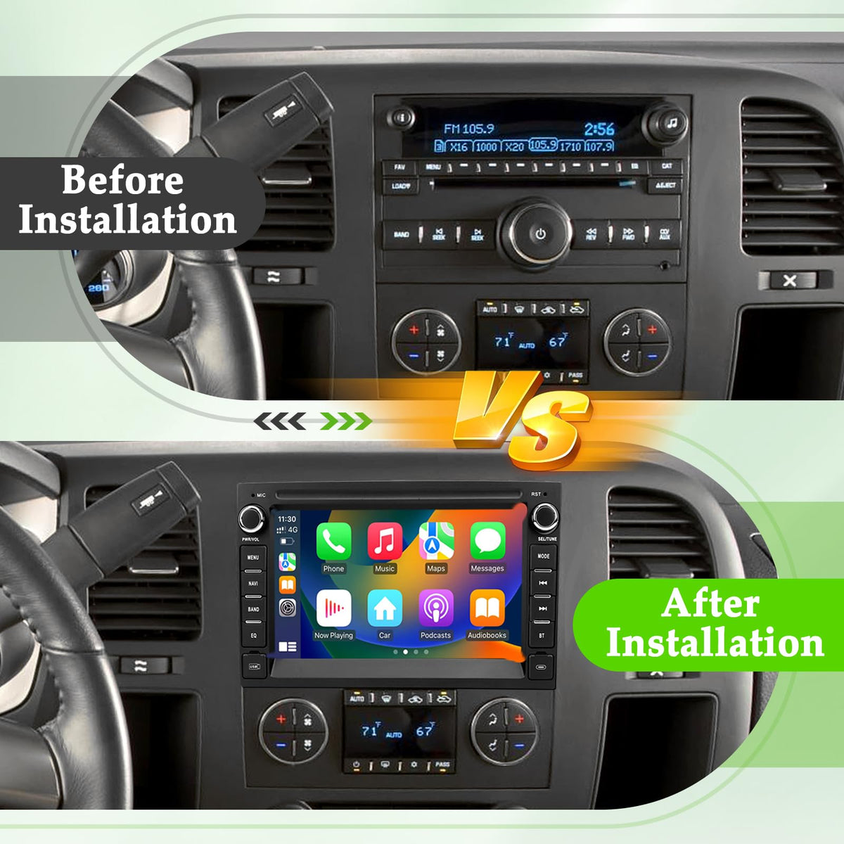 Gdienty Android 12 head unit UI with smooth touch response.