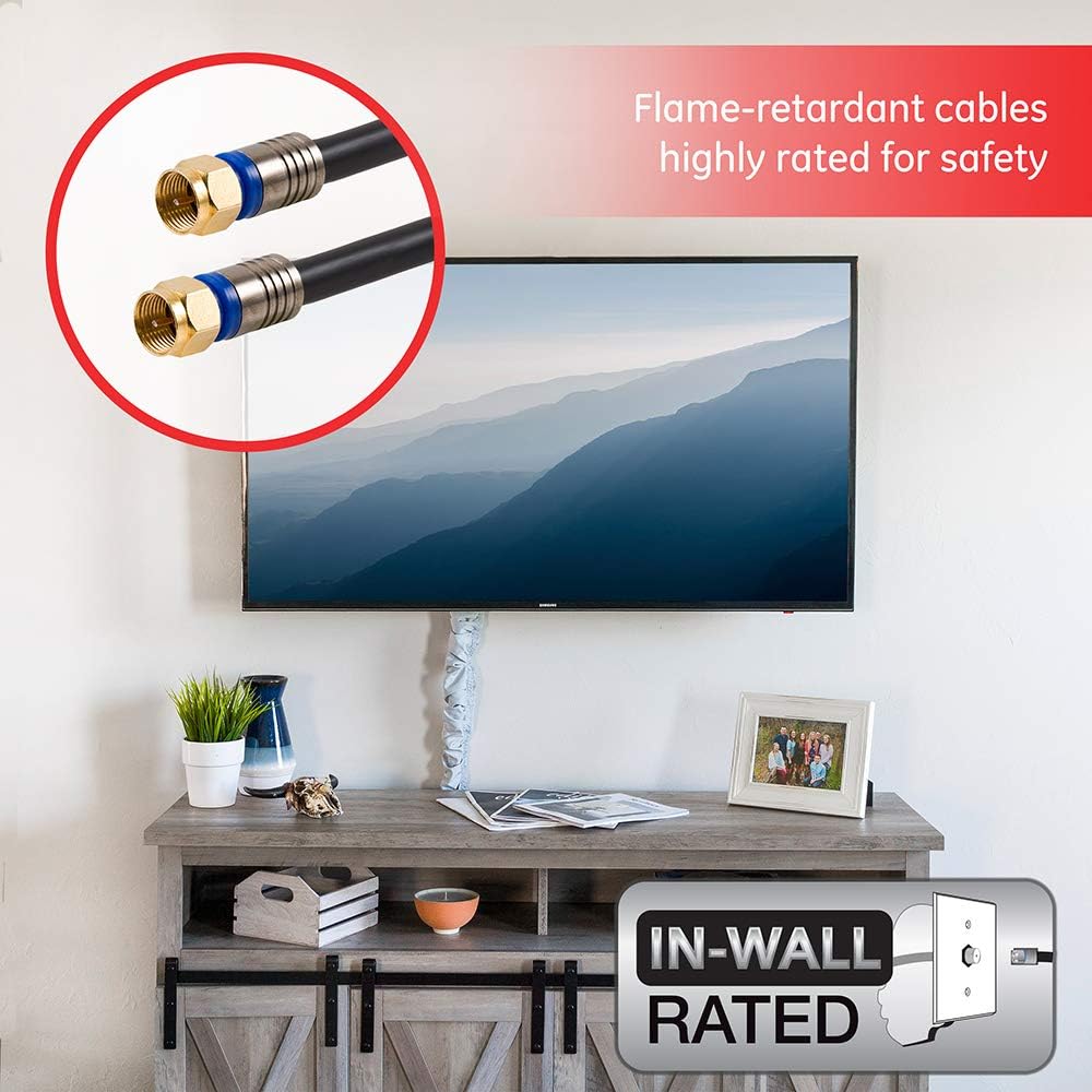GE 25 ft RG6 coax cable ideal for TV and antenna setups in living rooms