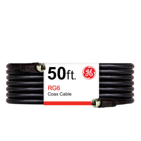 GE coaxial cable front packaging showing product name and length benefit