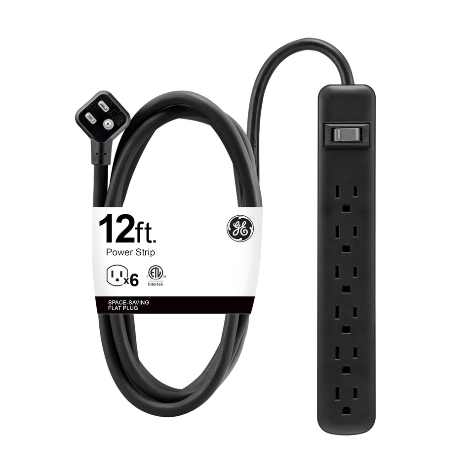 GE 6-outlet power strip with 12-foot cord enables flexible room power