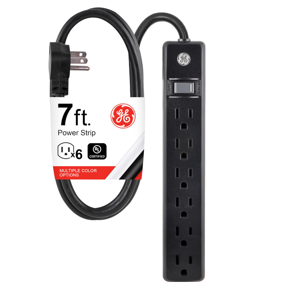 GE six-outlet power strip provides centralized charging hub for home or office.