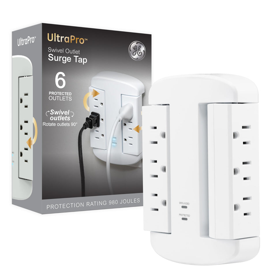 GE 6-outlet swivel surge protector wall tap with six convenient outlets.