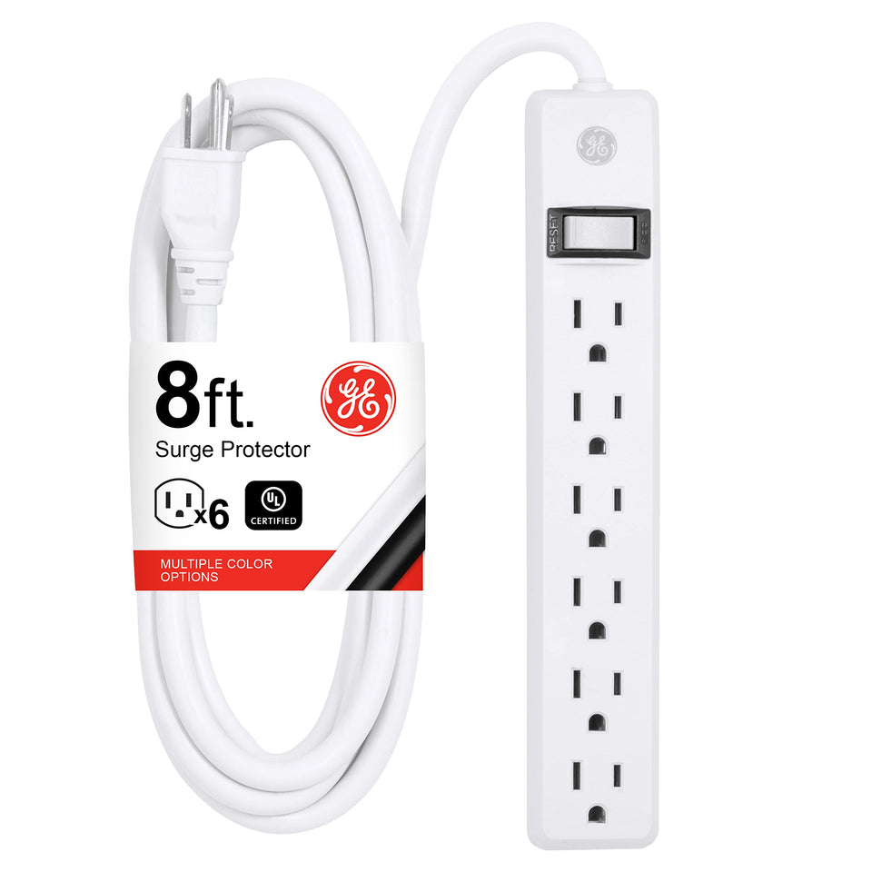 GE 67122 six-outlet power strip with 8 ft cord for centralized charging