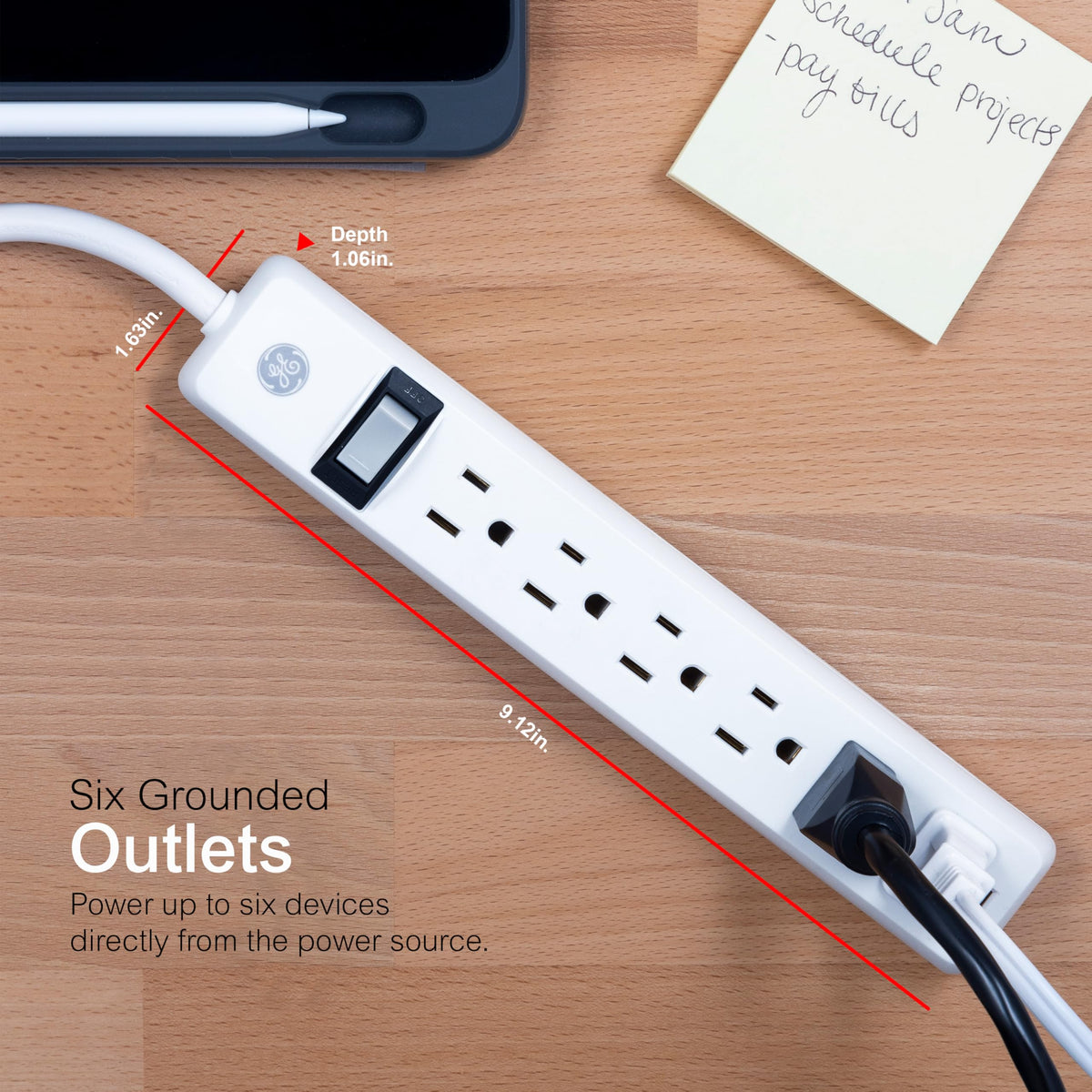 GE 67122 wall-mount holes enabling secure placement on desk or wall