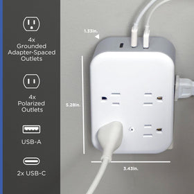 GE wall tap side-access outlets enable easy plugging in bulky adapters.