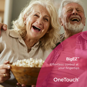 GE OneTouch BigEZ detail of preset brand and AUX buttons for easy setup