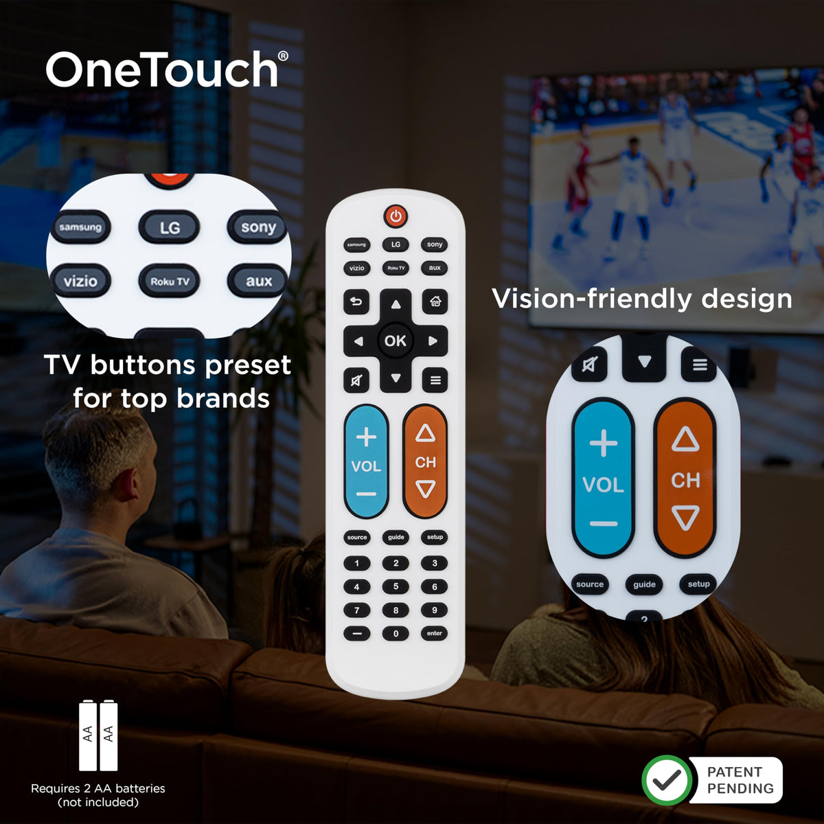 GE OneTouch BigEZ held by a senior demonstrating accessible button layout