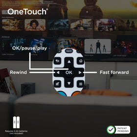 GE OneTouch BigEZ beside TV and streaming player illustrating multi-device use