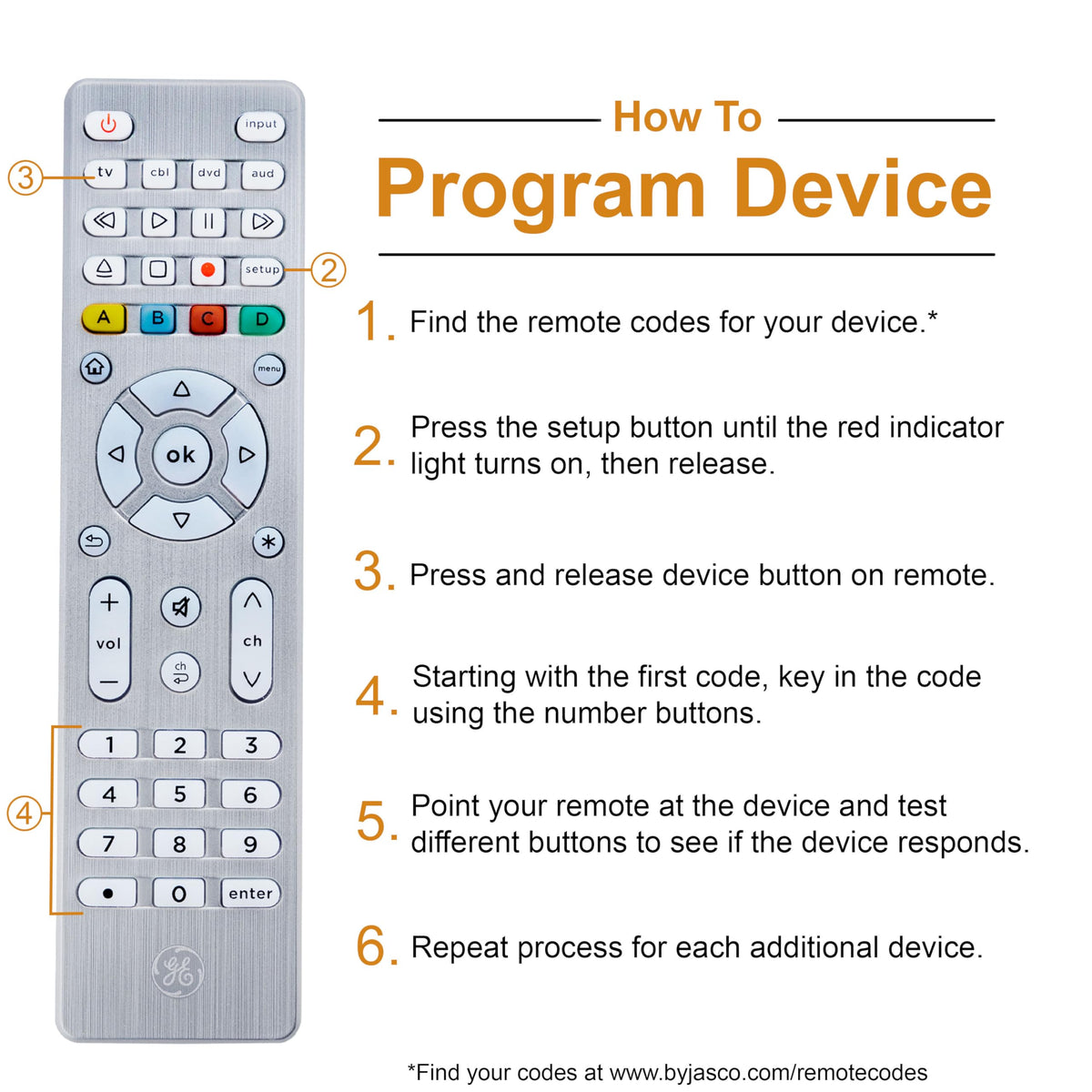 GE remote blue LED backlight enhances visibility in dark rooms.