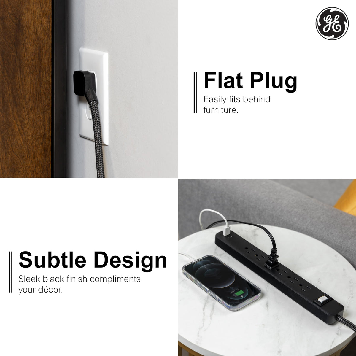 GE braided 6 ft cord demonstrates durable extension and flexibility.