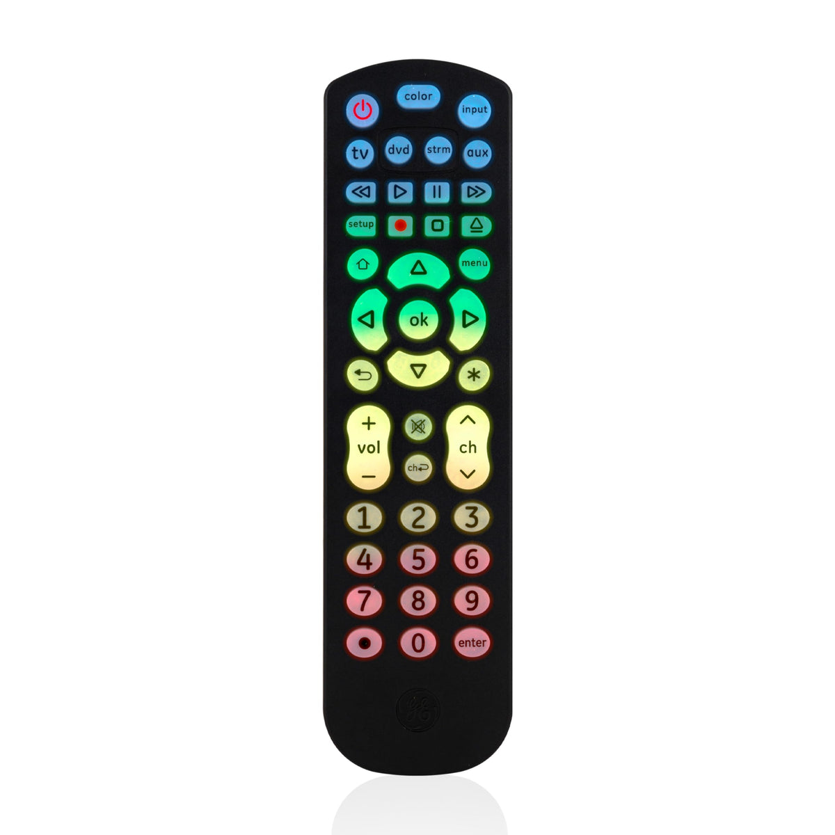 GE Color-Select backlit remote color options for easy night visibility