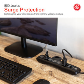 GE power strip cord showing 10ft length, extends reach for flexible placement